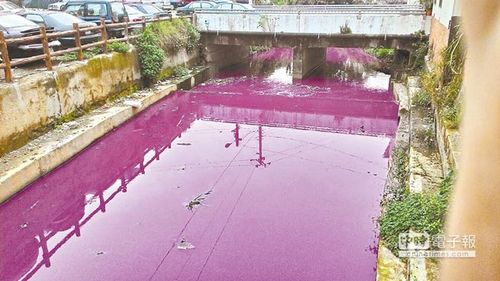 工厂排放废水台湾桃园县现紫色河（图）